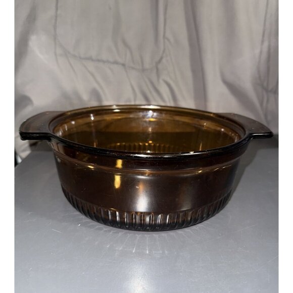 Vintage Anchor Hocking 2 qt Amber Glass Ribbed Casserole Dish 1438 NO LID - Picture 1 of 16